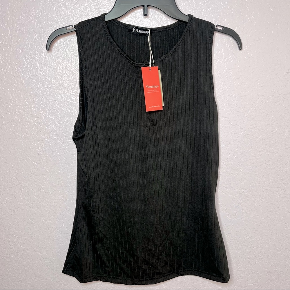 Flamingo Women’s Black Ribbed Sleeveless Easygoing Silky Feel Top Size XL NEW!